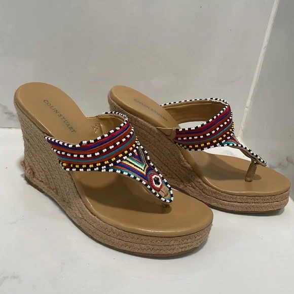 Boho Embroidered and Beaded Sandals / Wedges - Picture 6 of 11